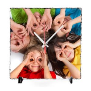 reloj-sublimacion-piedra-pizarra-cuadrado.jpg Reloj personalizado con fotos en pizarra cuadrado